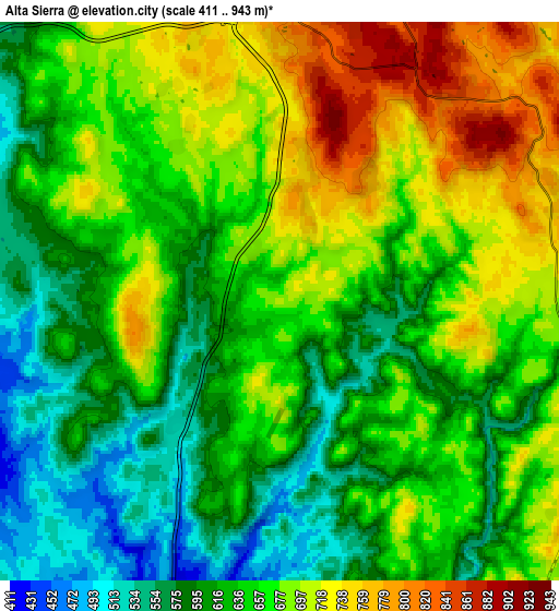 Zoom OUT 2x Alta Sierra, United States elevation map