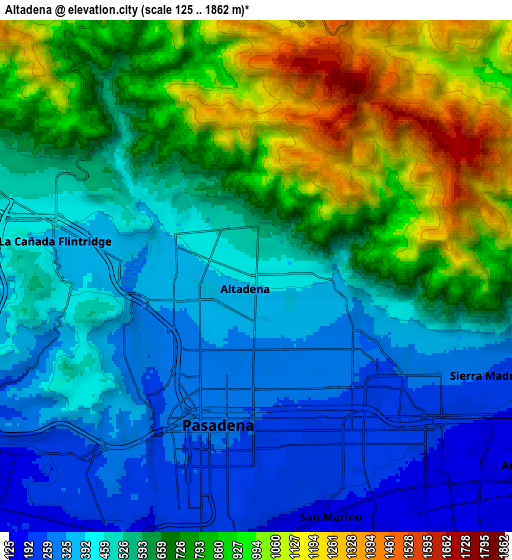 Zoom OUT 2x Altadena, United States elevation map