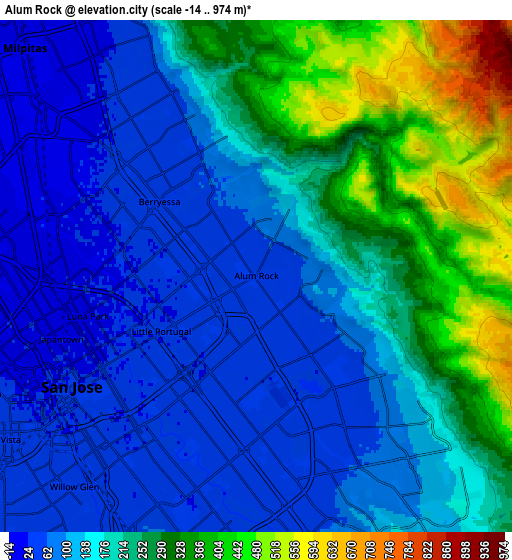 Zoom OUT 2x Alum Rock, United States elevation map