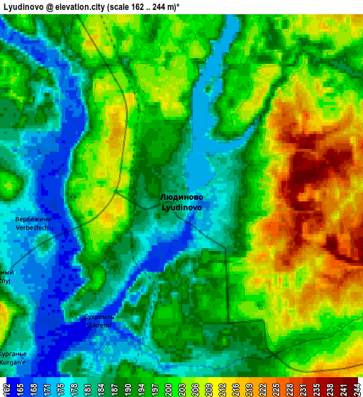 Zoom OUT 2x Lyudinovo, Russia elevation map