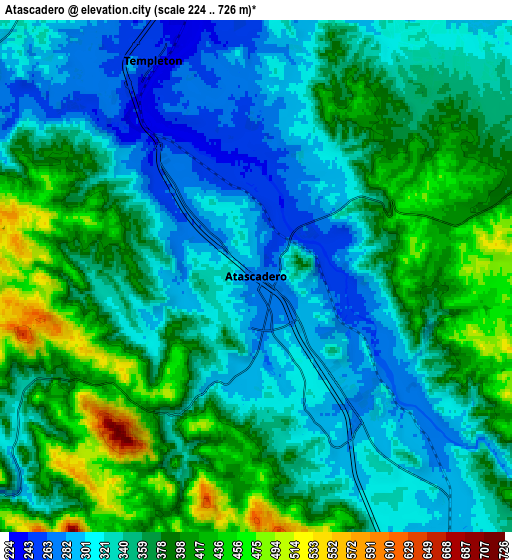 Zoom OUT 2x Atascadero, United States elevation map