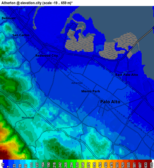 Zoom OUT 2x Atherton, United States elevation map