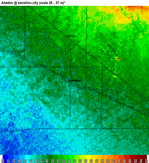 Zoom OUT 2x Atwater, United States elevation map