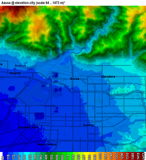 Zoom OUT 2x Azusa, United States elevation map