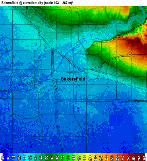 Zoom OUT 2x Bakersfield, United States elevation map