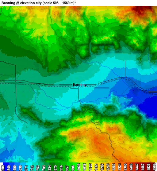 Zoom OUT 2x Banning, United States elevation map