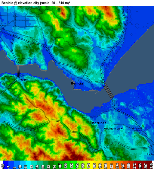 Zoom OUT 2x Benicia, United States elevation map