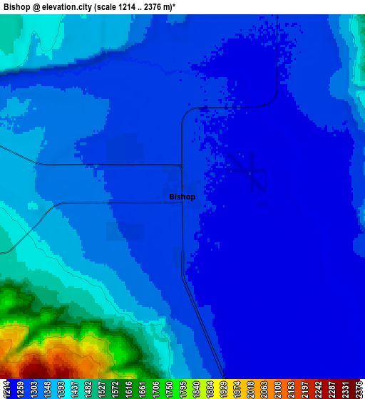 Zoom OUT 2x Bishop, United States elevation map