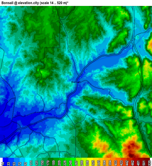 Zoom OUT 2x Bonsall, United States elevation map