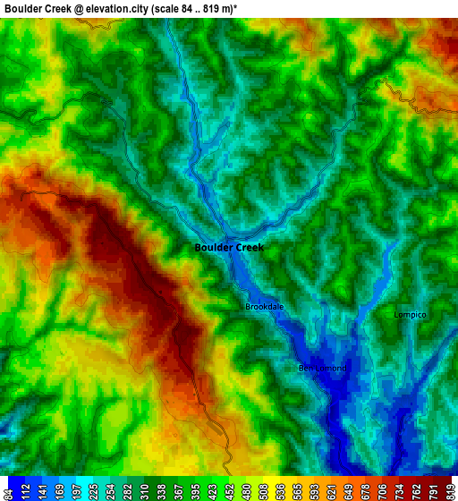 Zoom OUT 2x Boulder Creek, United States elevation map