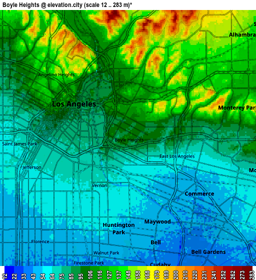 Zoom OUT 2x Boyle Heights, United States elevation map