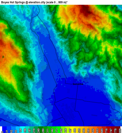 Zoom OUT 2x Boyes Hot Springs, United States elevation map