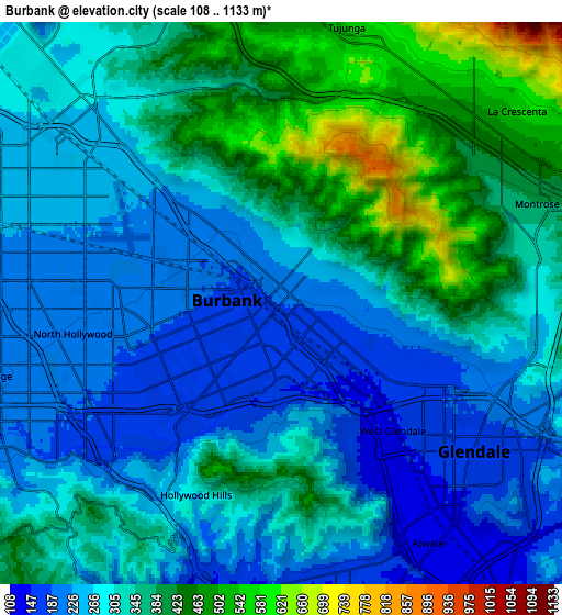Zoom OUT 2x Burbank, United States elevation map