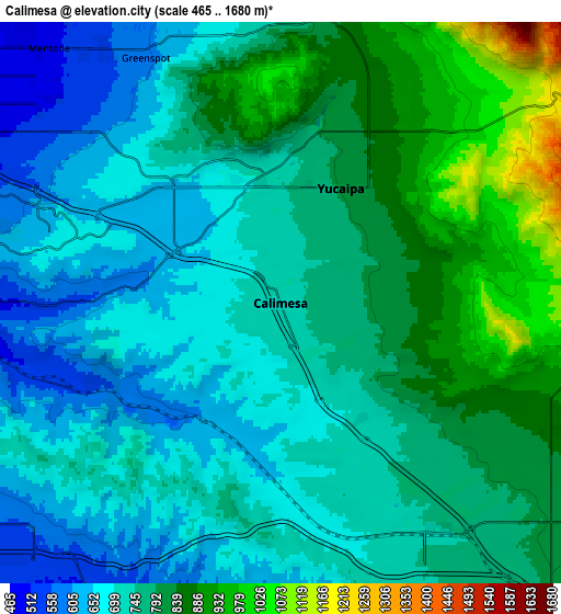 Zoom OUT 2x Calimesa, United States elevation map