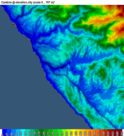 Zoom OUT 2x Cambria, United States elevation map