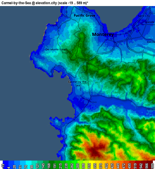 Zoom OUT 2x Carmel-by-the-Sea, United States elevation map