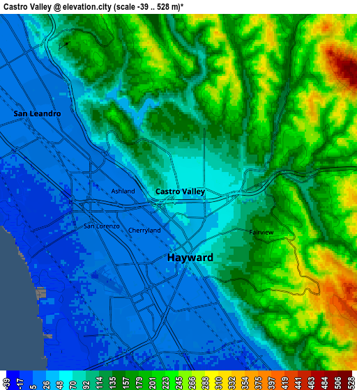Zoom OUT 2x Castro Valley, United States elevation map