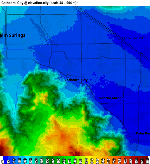 Zoom OUT 2x Cathedral City, United States elevation map