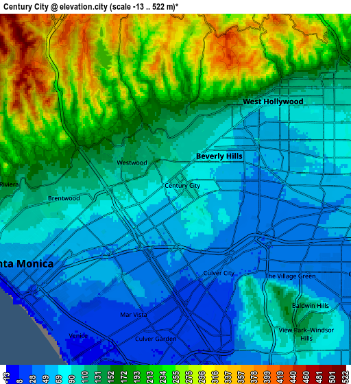 Zoom OUT 2x Century City, United States elevation map