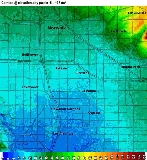 Zoom OUT 2x Cerritos, United States elevation map
