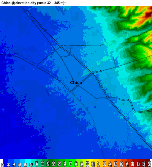 Zoom OUT 2x Chico, United States elevation map