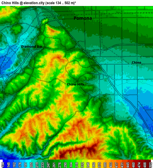Zoom OUT 2x Chino Hills, United States elevation map
