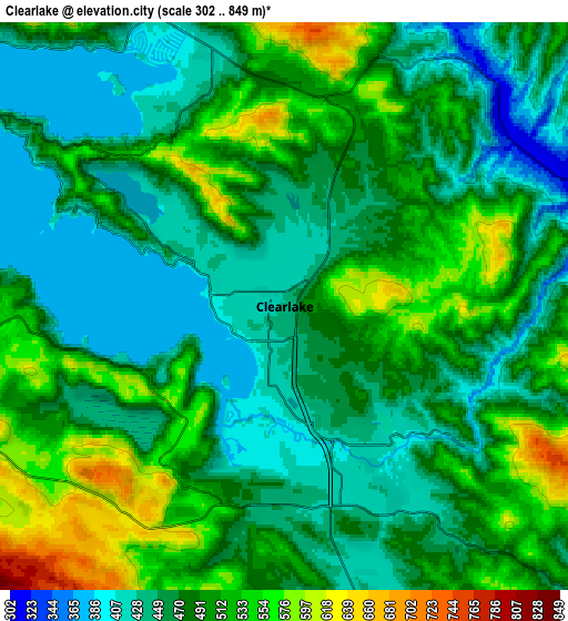 Zoom OUT 2x Clearlake, United States elevation map