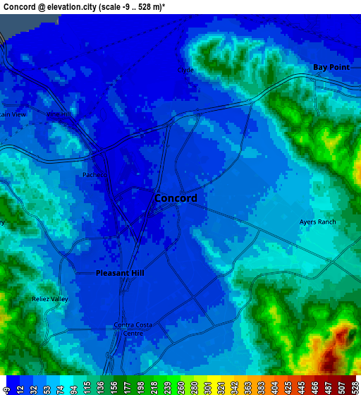 Zoom OUT 2x Concord, United States elevation map