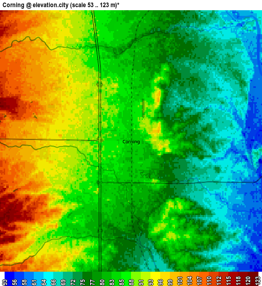 Zoom OUT 2x Corning, United States elevation map