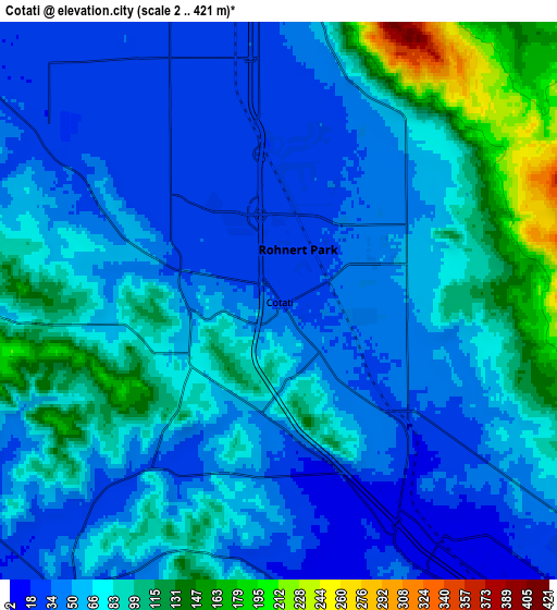 Zoom OUT 2x Cotati, United States elevation map