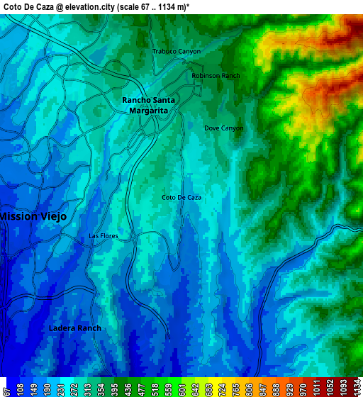 Zoom OUT 2x Coto De Caza, United States elevation map