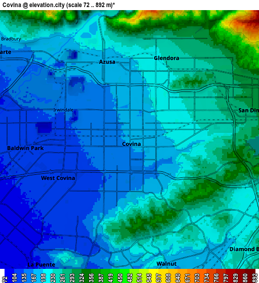 Zoom OUT 2x Covina, United States elevation map