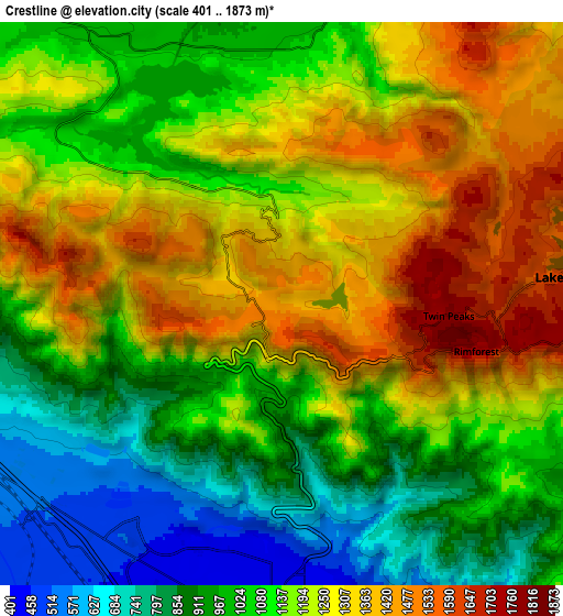 Zoom OUT 2x Crestline, United States elevation map