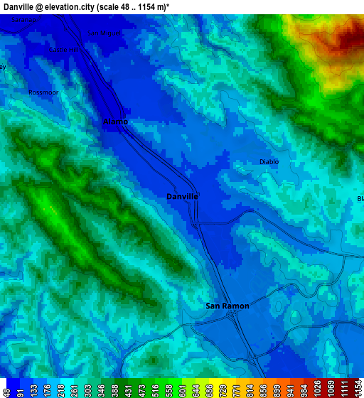 Zoom OUT 2x Danville, United States elevation map