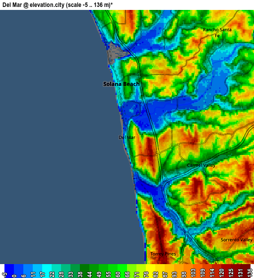 Zoom OUT 2x Del Mar, United States elevation map