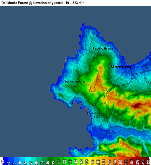 Zoom OUT 2x Del Monte Forest, United States elevation map