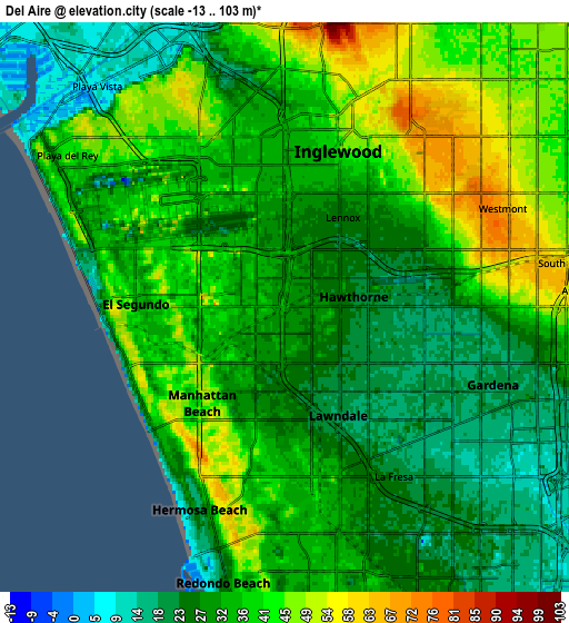 Zoom OUT 2x Del Aire, United States elevation map