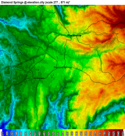 Zoom OUT 2x Diamond Springs, United States elevation map