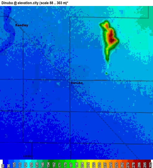 Zoom OUT 2x Dinuba, United States elevation map