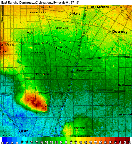 Zoom OUT 2x East Rancho Dominguez, United States elevation map