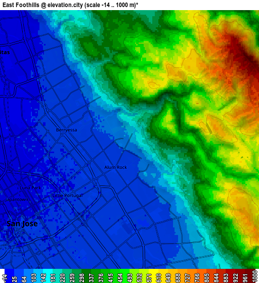 Zoom OUT 2x East Foothills, United States elevation map
