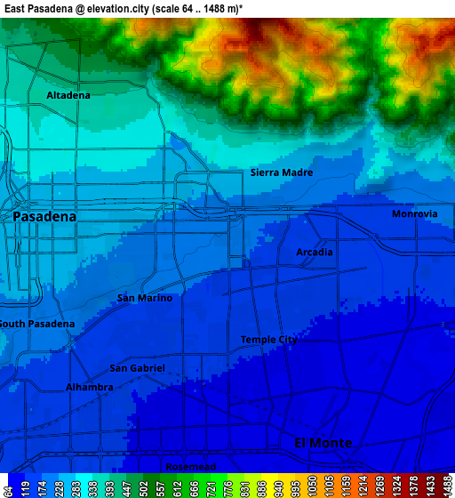 Zoom OUT 2x East Pasadena, United States elevation map