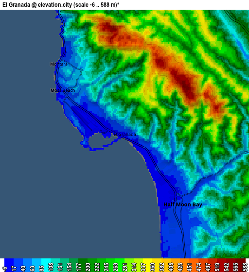 Zoom OUT 2x El Granada, United States elevation map