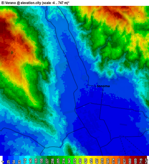 Zoom OUT 2x El Verano, United States elevation map