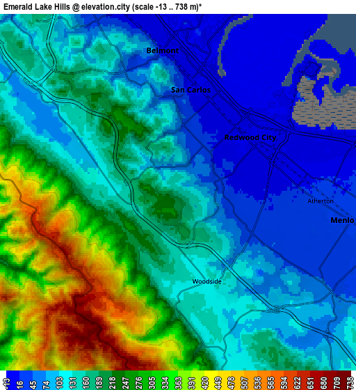 Zoom OUT 2x Emerald Lake Hills, United States elevation map