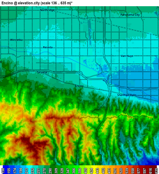 Zoom OUT 2x Encino, United States elevation map