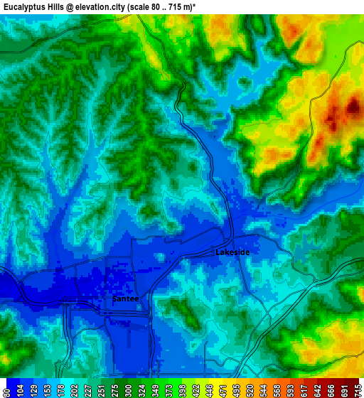 Zoom OUT 2x Eucalyptus Hills, United States elevation map