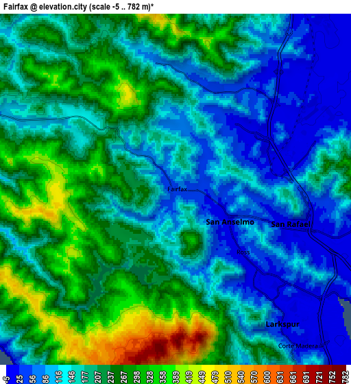 Zoom OUT 2x Fairfax, United States elevation map