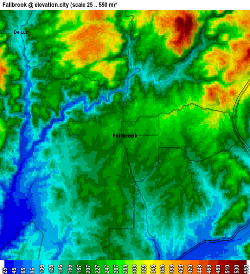 Zoom OUT 2x Fallbrook, United States elevation map