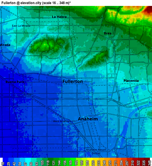 Zoom OUT 2x Fullerton, United States elevation map